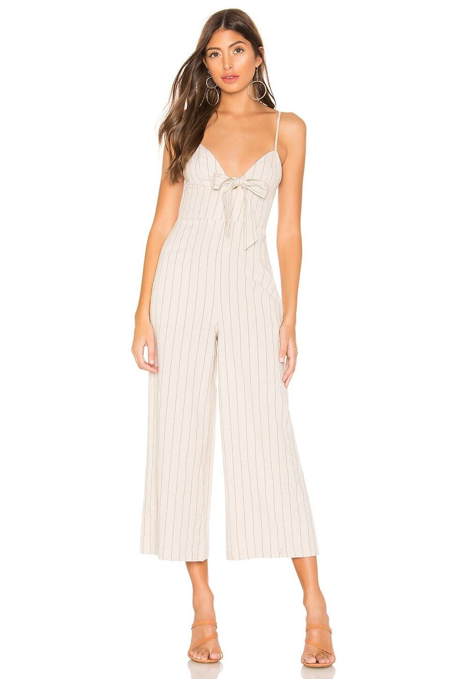 Majorelle Sophie Pinstripe Bow Front Cropped Wide Leg Jumpsuit Linen Blend XS